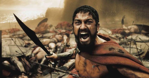 A wounded Leonidas (GERARD BUTLER) roars his defiance at the Persian invaders in Warner Bros. Pictures, Legendary Pictures and Virtual Studios action drama 300, distributed by Warner Bros. Pictures. PHOTOGRAPHS TO BE USED SOLELY FOR ADVERTISING, PROMOTION, PUBLICITY OR REVIEWS OF THIS SPECIFIC MOTION PICTURE AND TO REMAIN THE PROPERTY OF THE STUDIO. NOT FOR SALE OR REDISTRIBUTION