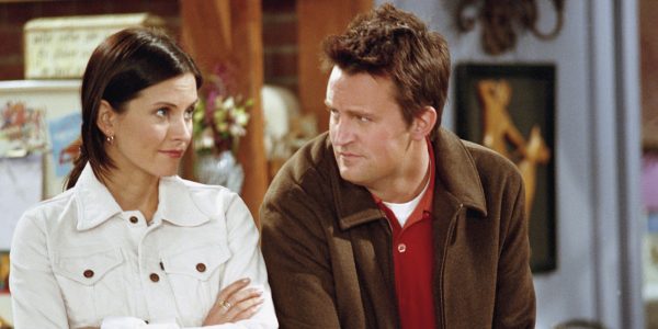 FRIENDS -- "The One with the Truth About London" Episode 16 -- Aired 2/22/2001 -- Pictured: (l-r) Courteney Cox as Monica Geller, Matthew Perry as Chandler Bing (Photo by NBC/NBCU Photo Bank via Getty Images)