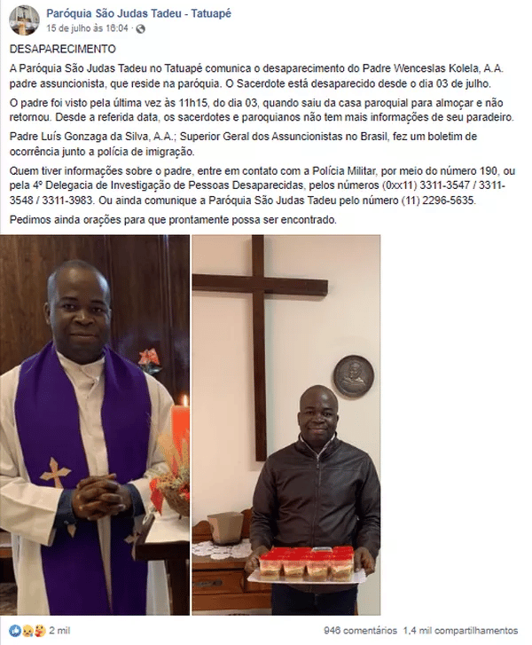 post desaparecimento do padre