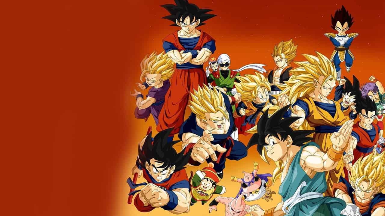 Goku em diferentes fases da franquia Dragon Ball