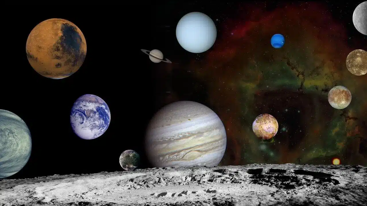 Montagem do Sistema Solar com os planetas