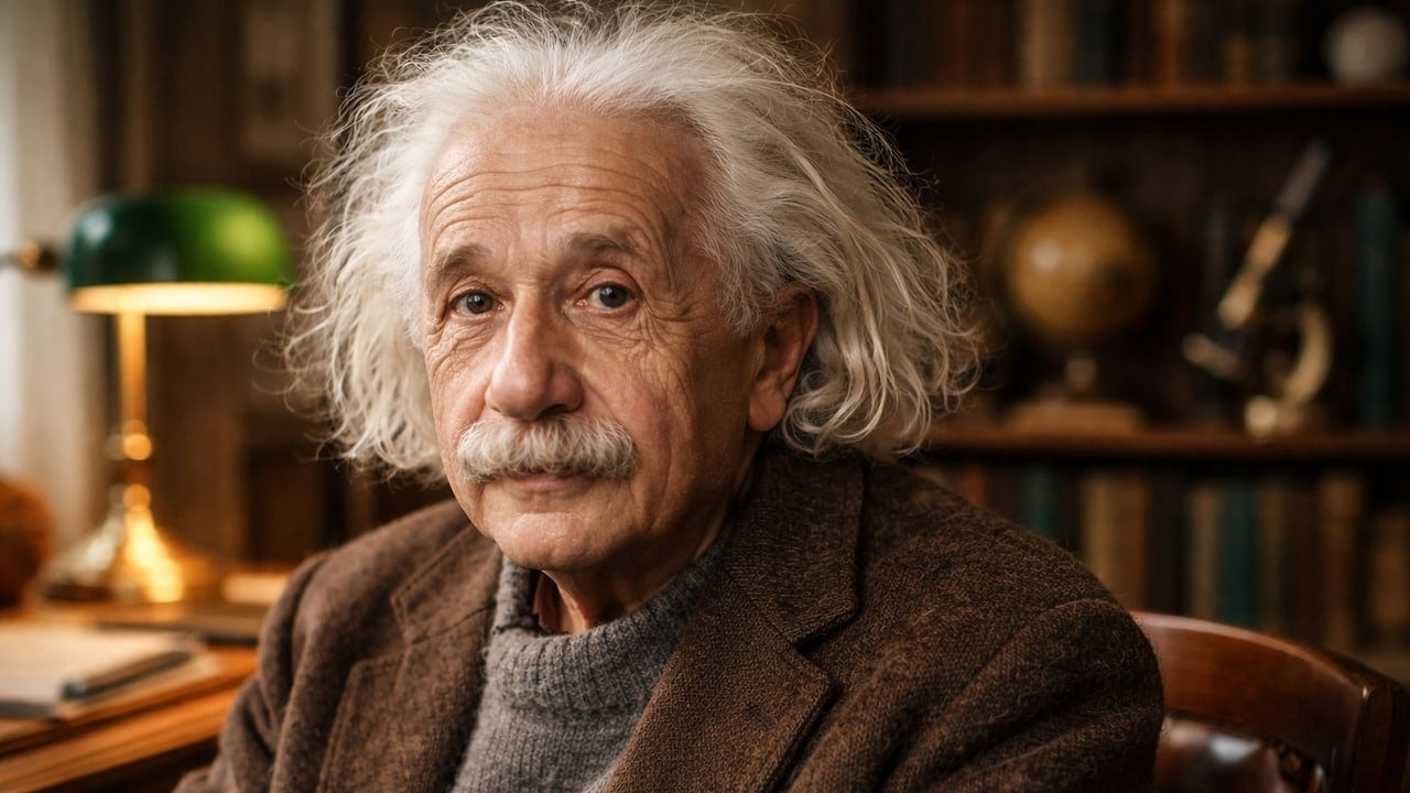 Albert Einstein refletindo sobre sucesso e valor